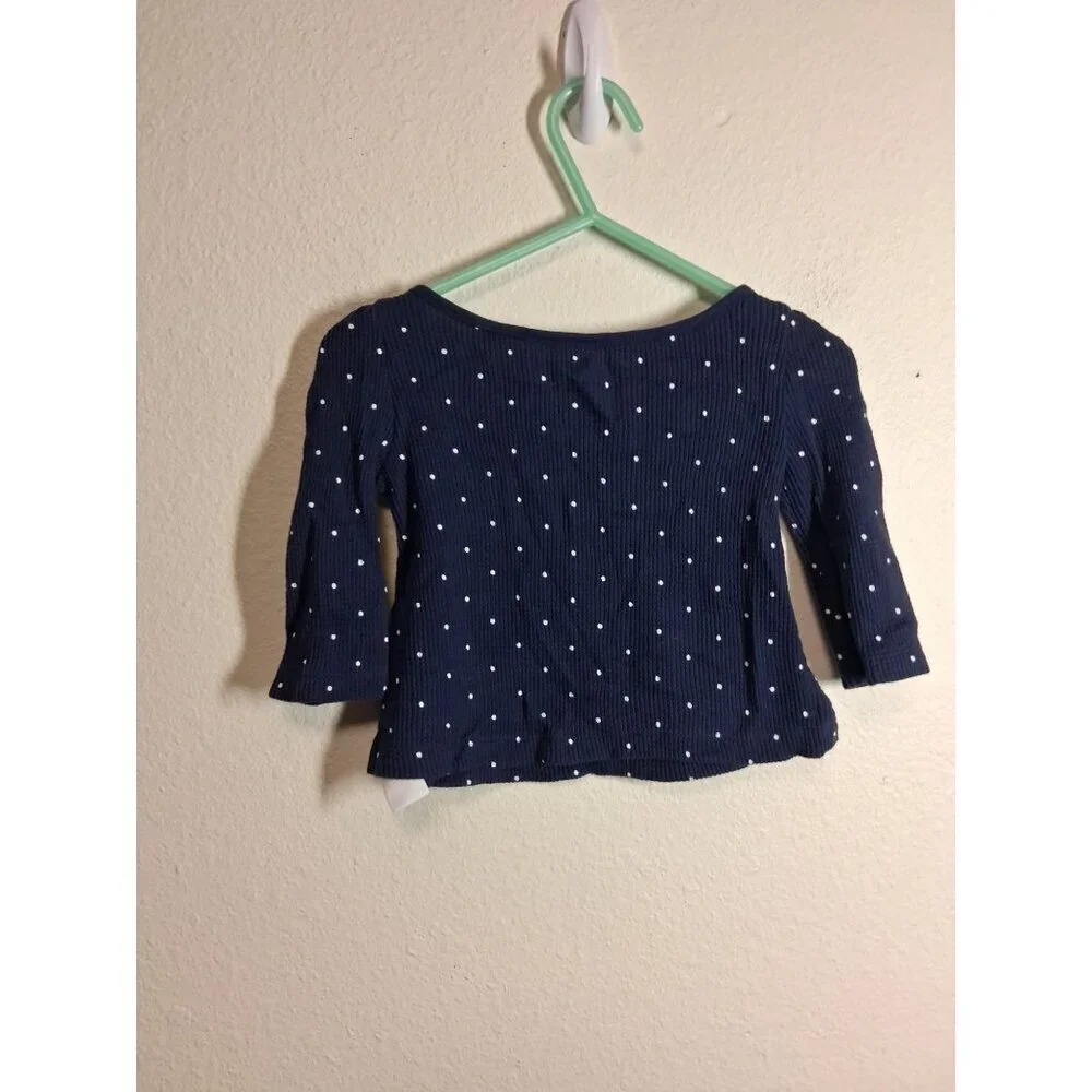 Baby Gap Long Sleeve T-Shirt Waffle Knit Infant Girls 3-6 Months Blue Polka dot